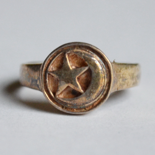Серебряное кольцо со звездой и полумесяцем Ручная работа